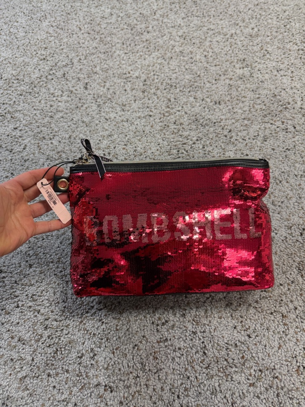 PINK Victoria's Secret Red Sequin Cosmetic Pouch